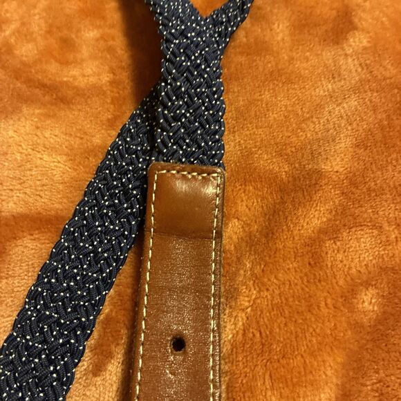 Vineyard Vines Belt Braided blue White Speckles size 28 Leather Accents - Picture 7 of 7